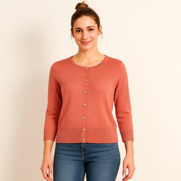 White House Black Market Sweaters - 2/$30 White House Black Market 3Q Sleeve Gold Snap Cardi Coral Large Multi #9929